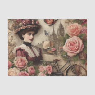 Vintage Viktorianische Lady and Bicycle Collage Seidenpapier