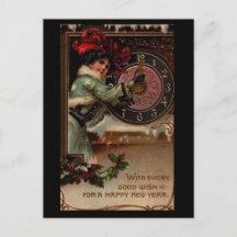 Vintage Viktorianische Lady Happy New Year Postcar