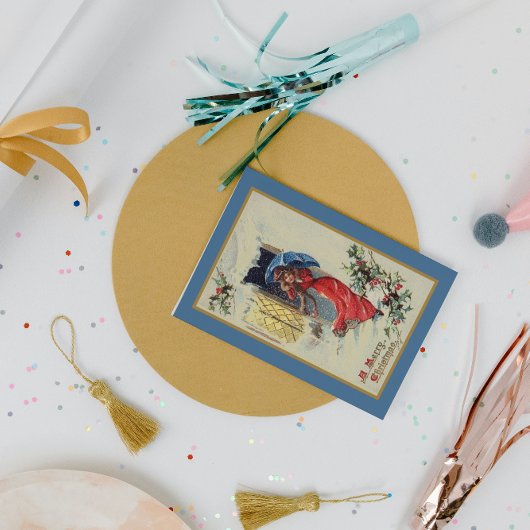 Vintage Viktorianische Lady Red Blue Weihnachtsfei Postkarte