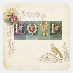 Vintage viktorianische Liebe Quadratischer Aufkleber