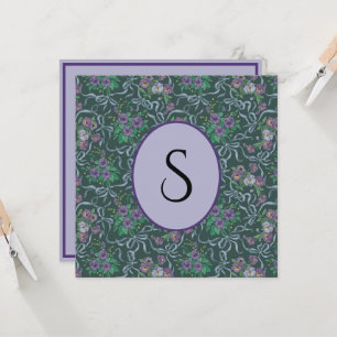 Vintage Viktorianische Lila Pansy Steel Blue Ribbo Karte