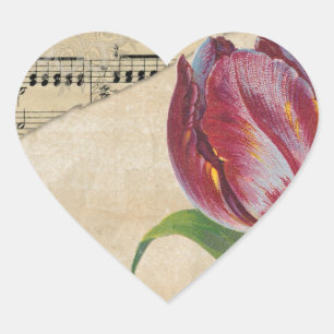 Vintage Viktorianische Musik Romantik Tulips Herz-Aufkleber