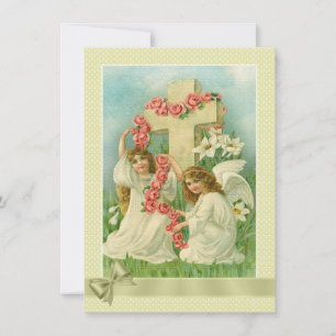 Vintage viktorianische Osterengel und Rosen auf de Feiertagskarte