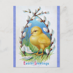 Vintage viktorianische Ostergrüße Süßes Küken Postkarte
