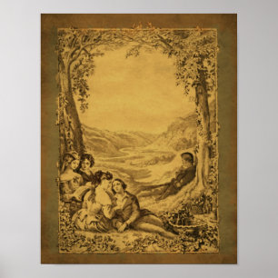 Vintage viktorianische Paare Picknick Kunst  Poster