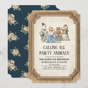 Vintage viktorianische Party-Tiere Jungen-Geburtst Einladung