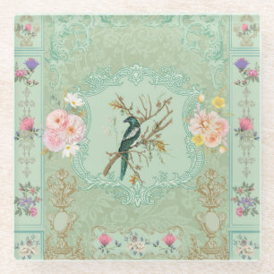 Vintage Viktorianische Pastel Rokoko-Malerei Glasuntersetzer