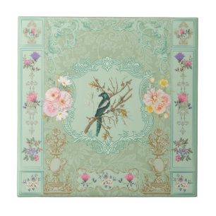 Vintage viktorianische Pastell-Blumen-Rokokomalere Fliese
