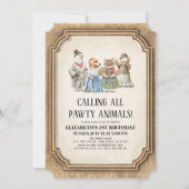 Vintage Viktorianische Pawty Animals Girl Geburtst Einladung (Vorderseite)