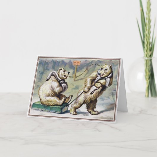 Vintage Viktorianische Polarbären Feiertagskarte (Vorderseite)