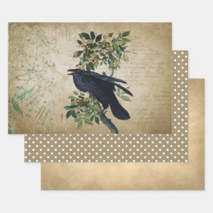 Vintage Viktorianische Raven Decoupage - Gotisches Geschenkpapier Set