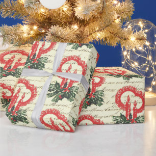 Vintage Viktorianische Red Green Christmas Holly C Geschenkpapier