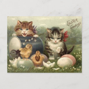 Vintage viktorianische Retro Kunst-Katzen-Kätzchen Feiertagspostkarte