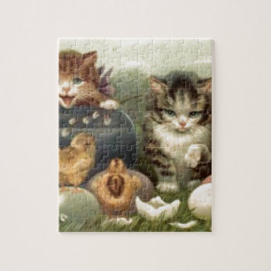 Vintage viktorianische Retro Kunst-Katzen-Kätzchen Puzzle