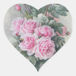 Vintage viktorianische rosa Rosen Herz-Aufkleber