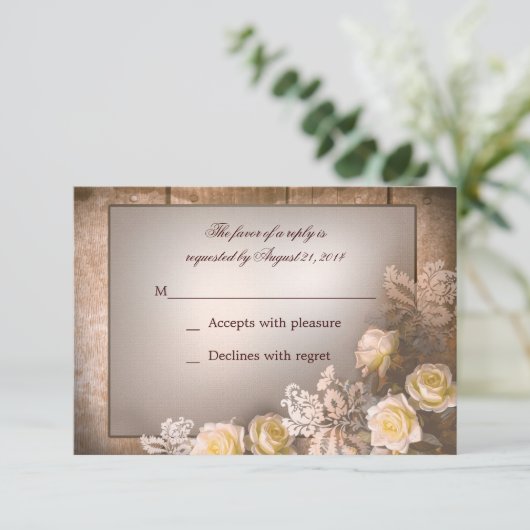 Vintage viktorianische Rose Hochzeit rsvp (Stehend Vorderseite)