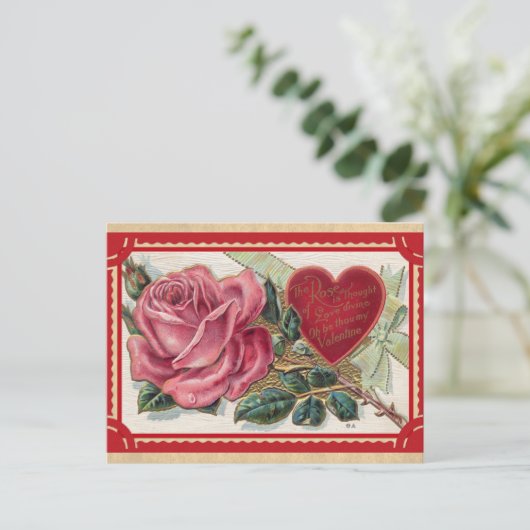 Vintage Viktorianische Rose Valentinstag Postkarte (Stehend Vorderseite)