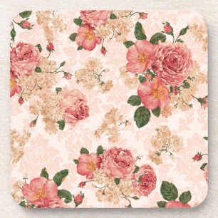 Vintage viktorianische Rosen auf rosa Damast Untersetzer