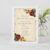 Vintage Viktorianische Rot- und Gelbrosen Einladung (Stehend Vorderseite)