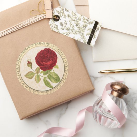 Vintage Viktorianische Rote Rose Runder Aufkleber (Schenken)