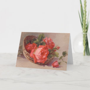 Vintage Viktorianische Rote Rosen Tageskarte Feiertagskarte