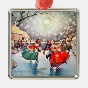 Vintage viktorianische Schlittschuhläufer Ornament Aus Metall