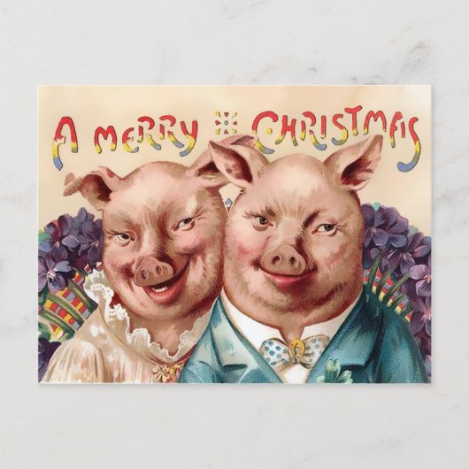Vintage Viktorianische Schweine Weihnachten Postkarte (Vorderseite)