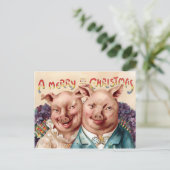 Vintage Viktorianische Schweine Weihnachten Postkarte (Stehend Vorderseite)