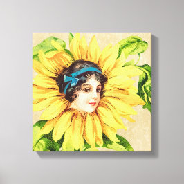 Vintage Viktorianische Sommersonnenblume mit Namen Leinwanddruck