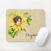 Vintage Viktorianische Sommersonnenblume mit Namen Mousepad (Mit Mouse)