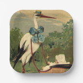 Vintage Viktorianische Storch- und Babyträgt Pappteller (Vorderseite)