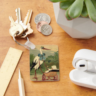 Vintage Viktorianische Storch- und Babyträgt Schlüsselanhänger