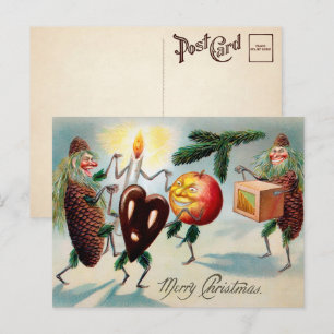 Vintage viktorianische Tannenzapfen Weihnachten Postkarte