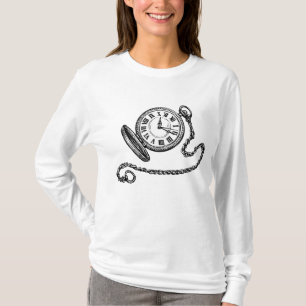 Vintage viktorianische Taschenuhr-Linienkunst T-Shirt