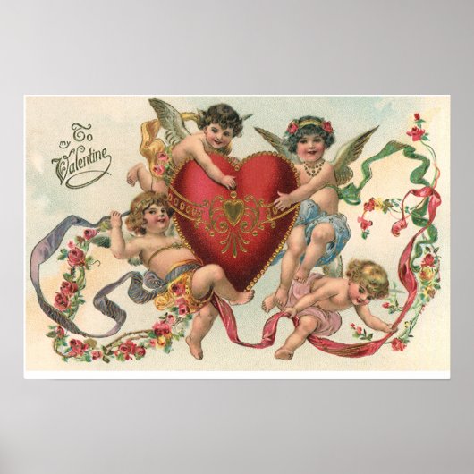 Vintage Viktorianische Valentine, Cherubs Angeln H Poster (Vorne)