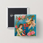 Vintage viktorianische Valentinstag Engel & Herzen Button (Vorne & Hinten)