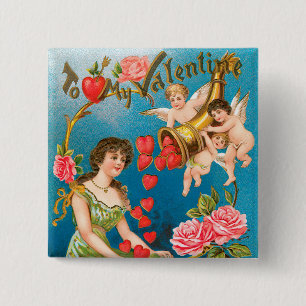 Vintage viktorianische Valentinstag Engel & Herzen Button