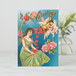 Vintage viktorianische Valentinstag Engel & Herzen Feiertagskarte