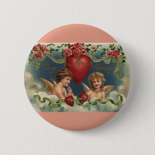 Vintage Viktorianische Valentinstag Engel im Himme Button (Vorderseite)