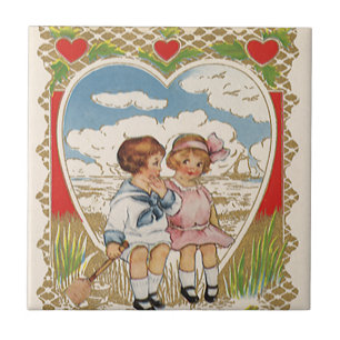 Vintage viktorianische Valentinstag Kinder im Herz Fliese