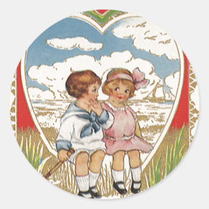 Vintage viktorianische Valentinstag Kinder im Herz Runder Aufkleber