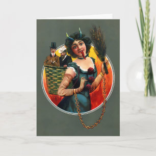 Vintage viktorianische weibliche Krampus-Weihnacht Feiertagskarte