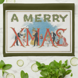 Vintage Viktorianische Weihnachten, ein frohes Wei Geschirrtuch