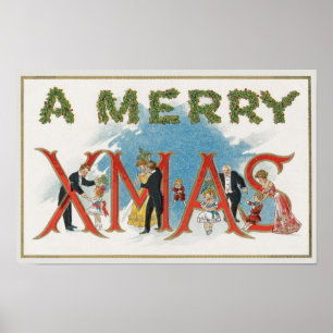 Vintage Viktorianische Weihnachten, ein frohes Wei Poster