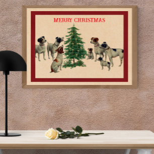 Vintage viktorianische Weihnachts-Terrier-Hunde Leinwanddruck