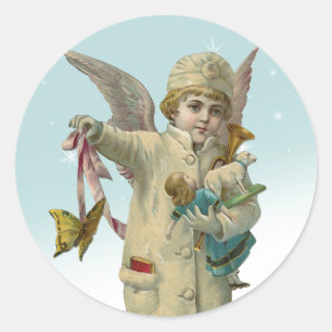Vintage Viktorianische Weihnachtsangel-Girl-Sticke Runder Aufkleber