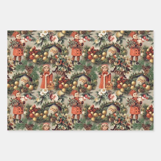 Vintage Viktorianische Weihnachtsbaubles Geschenkpapier Set (Vorderseite)