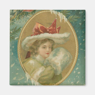 Vintage viktorianische Weihnachtsdame Magnet