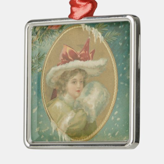 Vintage Viktorianische Weihnachtsdame Ornament Aus Metall (Links)