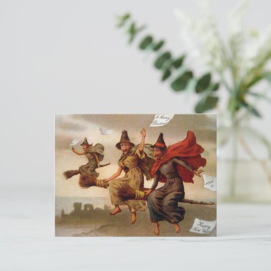 Vintage Viktorianische Weihnachtshexen Postkarte (Stehend Vorderseite)